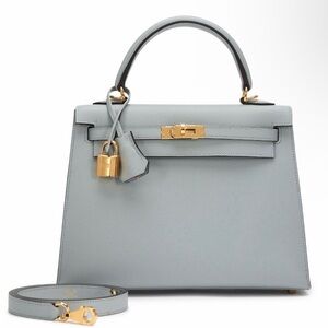 H Kelly 28 Sellier handbag Bleu Glacier Epsom leather GHW